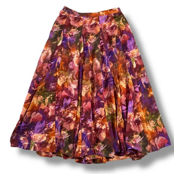 Coldwater Creek Womens Midi Skirt A Line Floral Print Pleated Lined Pink Medium - Picture 1 of 8